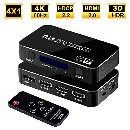 FERRISA 4K 60Hz 4x1 HDMI Switch, 4 Port 오토 HDMI Switch 박스 with IR Remote, 지원 HDCP 2.2 4Kx2K 3D 1080P, 4 인 1 Out HDMI Switch 변환기 셀렉터 for Xbox360/ PS4/ PS3/ Roku/ to TV 프로젝터