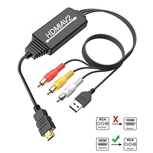 HDMI to RCA 케이블, HDMI to RCA 컨버터 Adapter, 1080P HDMI to AV 3RCA CVBs 컴포지트, Composite 영상 오디오 support NTSC for PC, Laptop, HDTV, DVD, VHC VCR
