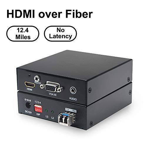 DDMALL ProAV HDMI Over Fiber Optic HDMI 연장 Over Single LC Fiber Optic 케이블, Full HD, Up to 12.4 Miles (20km), Zero Compression, Zero 비트 Reduction, 24/ 7 Working, 송신기 and 블루투스리시버 Kit