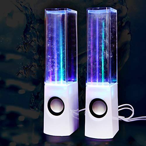 Aoboo Led 라이트 Dancing 워터 스피커 분수 Music for 데스트탑 노트북 컴퓨터 PC, USB 전원 스테레오 스피커 3.5mm 오디오 (White, Line-in Speakers)