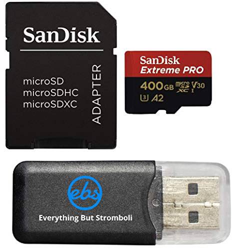 SanDisk 400GB 미니 SDXC 메모리 카드 Extreme 프로 Works with 고프로 히어로 8 Black, Max 360 액션 캠 U3 V30 4K Class 10 (SDSDQXCZ-400G-GN6MA) 번들,묶음 with 1 Everything But Stromboli 마이크로SD 카드 리더,리더기