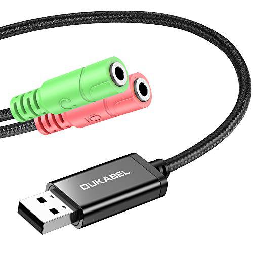 롱 USB 오디오 변환기, 게이밍 헤드폰,헤드셋 to USB to 3.5mm Jack TRS AUX 변환기 Built-in Chip USB 사운드 카드 for 헤드폰,헤드셋 with Separate Plug [Metal 주택&  듀러블 Braided] -brandnameeng ProSeries