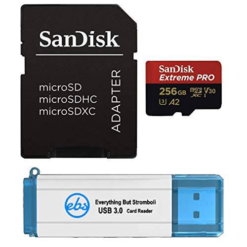 SanDisk 256GB 미니SDXC 메모리 카드 Extreme 프로 Works with 고프로 Hero8 Black, Max 360 액션 캠 U3 V30 4K Class 10 (SDSDQXCZ-256G-GN6MA) 번들,묶음 with 1 Everything But Stromboli 3.0 미니 카드 리더,리더기