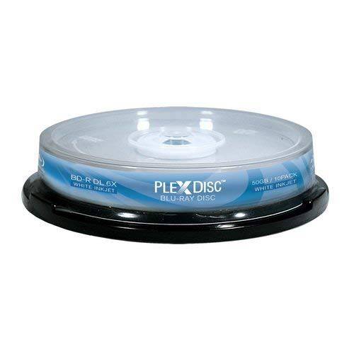 PLEXDISC 645-212 50 GB 6X Blu-ray 이중 레이어 White 잉크젯 기록가능 Disc BD-R DL, 10-Disc Spindle