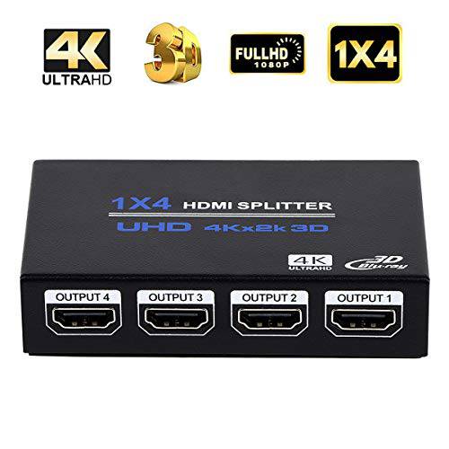 1x4 HDMI 분배, 1 인 4 Out HDMI 분배 오디오비디오, AV Distributor 박스 지원 3D& 4K x 2K 호환가능한 for HDTV, STB, DVD, PS3, 프로젝터 Etc