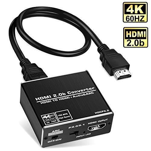 NEWCARE HDMI 2.0b 오디오 압출 4K,  HDMI 오디오 컨버터 HDMI to HDMI+  광학 SPDIF+ 3.5mm AUX 스테레오 오디오 Out,  HDMI 오디오 변환기 지원 HDMI 2.0b, HDCP 2.2, 4K@60HZ RGB 4:4:4 (Metal Black)