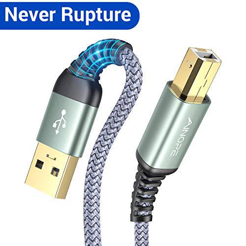 Never Rupture USB 프린터 케이블, 6.6FT/ 2 Meter USB 프린터 케이블 USB 2.0 Type A Male to B Male 스캐너 케이블 고속 for HP, Canon, Dell, Epson, Lexmark, Xerox, 삼성 and More