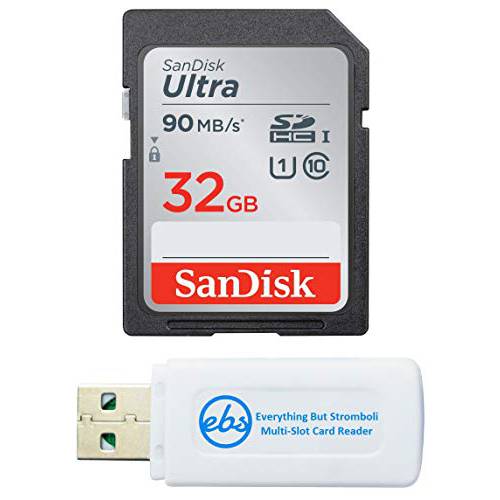 SanDisk 32GB SDHC SD 울트라 메모리 카드 Class 10 Works with 소니 Cyber-Shot DSC-W800, W830, W810 디지털 카메라 (SDSDUNR-032G-GN6IN) 번들,묶음 with 1 Everything But Stromboli Multi-Slot 카드 리더,리더기