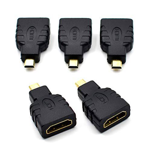 5 Packs 미니 HDMI to HDMI Type D Male to HDMI Female 연장기,커플러 커넥터 for 미니 HDMI Port 디바이스 변환기 금도금 컨버터
