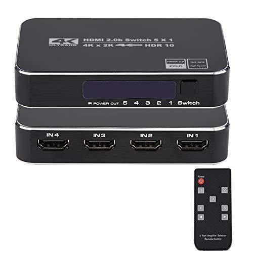 4K HDR HDMI Switch,  HDMI분배기, 모니터분배기 5x1 5 인 1 Out Ports 4K 60Hz HDMI 2.0 변환기 셀렉터 with IR Remote, support 울트라 HD Dolby Vision,  고속 (Max to 18.5Gbps), HDR10, HDCP 2.2& 3D