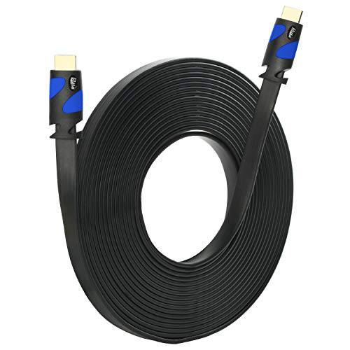 Postta Flat HDMI Cable(50 Feet) Flat HDMI 2.0 케이블 지원 4K, 울트라 HD, 3D, 2160p, 1080p, 랜포트 앤 오디오 Return-Black-Blue
