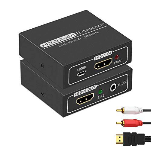 HDMI 오디오 Extractor, 4K HDMI to HDMI with 오디오 3.5mm AUX 스테레오 앤 L/ R RCA 오디오 Out, HDMI 오디오 컨버터 변환기 분배 지원 4K 1080P 3D Compatable for PS3 엑스박스 애플 TV 파이어 Stick.