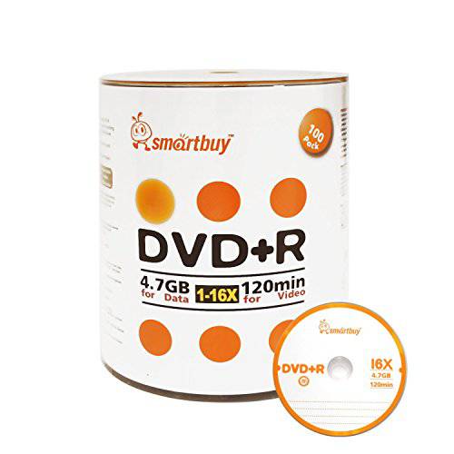 Smart Buy 100 Pack DVD+ R 4.7gb 16x 로고 여분 Data 영상 무비 기록가능 Disc, 100 Disc 100pk