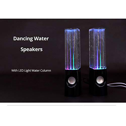 Led 라이트 Dancing Water 스피커 분수 Music for 데스트탑 노트북 컴퓨터 PC (Two pcs), USB 전원 스테레오 스피커 3.5mm 오디오 (Black, Line-in Speakers)