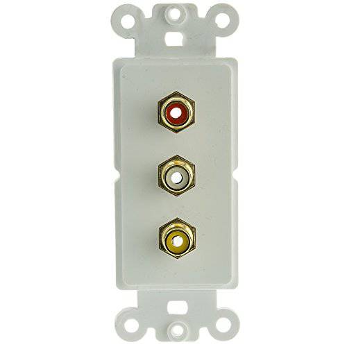 ACL Decora 3 RCA Couplers (Red/ White/ Yellow), RCA Female 벽면 Plate Insert, White, 2 Pack