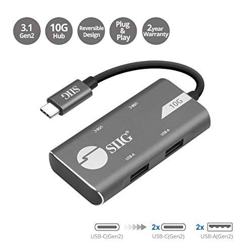 SIIG 4-Port USB 3.1 Gen 2 10G 허브 - 2X USB-C& 2X USB-A Ports at 울트라 고속 Data 전송 Rates, Plug-n-Play for 윈도우 앤 맥 Systems