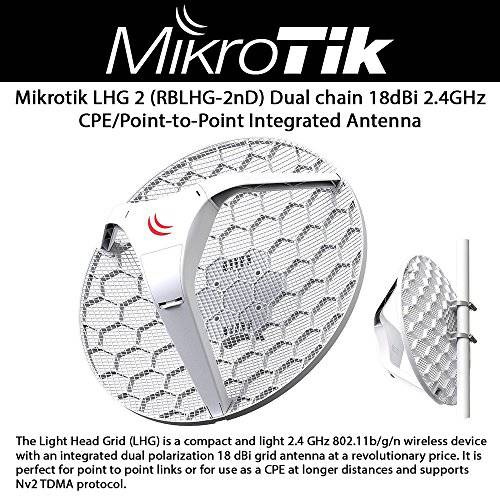 Mikrotik LHG 2 RBLHG-2nD 이중 chain 18dBi 2.4GHz CPE/ Point-to-Point Integrated Antenna, 600Mhz CPU, 64MB RAM