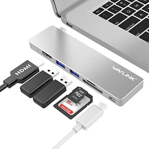 WAVLINK USB C Hub, 7 인 1 알루미늄 Type C 변환기 with 4K USB C to HDMI, 100W 파워 Delivery, SD/ 미니 SD 카드 Reader, 2 USB 3.0 for 맥북 Pro, 아이패드 Pro, XPS, Pixelbook, and More Type C 디바이스