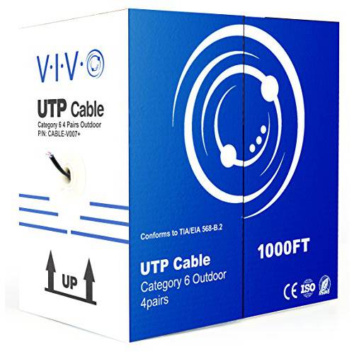 VIVO 블랙 1, 000ft 벌크, 대용량 Cat6, CCA 랜선, 랜 케이블, 23 AWG, UTP 풀 박스 | Cat-6 Wire, Waterproof, Outdoor, 다이렉트 Burial (CABLE-V007)