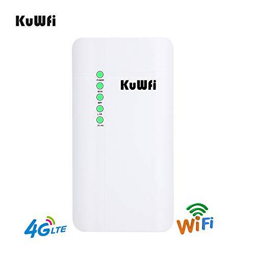 KuWFi 300Mbps 아웃도어 4G LTE CPE 와이파이 라우터,공유기 with Sim 카드 Slot CAT4 SIM 라우터 with POE 변환기 Work with IPcamera or 외부 와이파이 커버리지 (US Version B2/ B4/ B5/ B12/ B13/ B14/ B66/ B71)