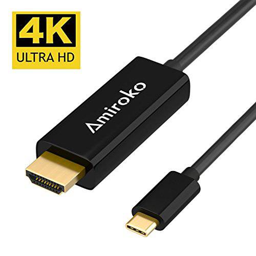 USB C to HDMI 케이블 6FT, Amiroko USB 3.1 Type C (Thunderbolt 3 Compatible) to HDMI 변환기 4K 케이블 for 맥북, 맥북 Pro, Dell XPS 13/ 15, 갤럭시 S8/ Note 8 etc to HDTV, Monitor,  영사기 - 회색