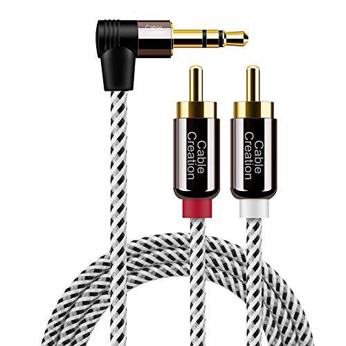 3.5mm to RCA 케이블, CableCreation 6 Feet 앵글 3.5mm Male to 2RCA Male 예비 스테레오 오디오 Y 분배 Gold-Plated for Smartphones, MP3, Tablets, Speakers, 홈 Theater, HDTV, 2m