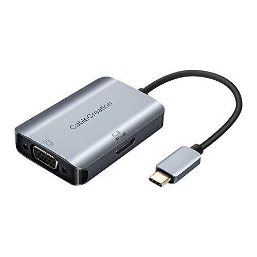 CableCreation USB C to 이중 HDMI+  VGA UHD 지원 Adapter, 호환가능한 with Mac북 프로 2019, iMac 2017, 서피스 북 2, XPS 13, Yoga 920, New Chromebook Pixel, 갤럭시 S10