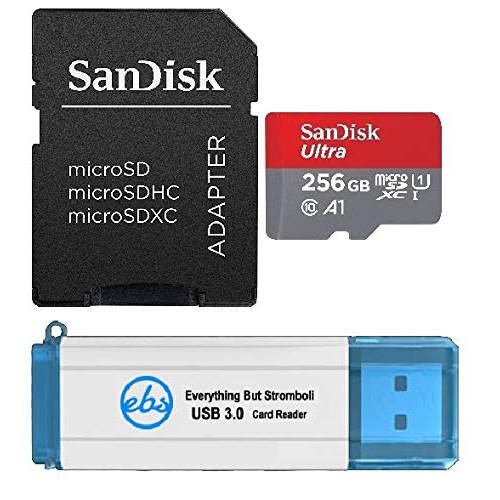 SanDisk 256GB SDXC 미니 울트라 메모리 카드 Works with 삼성 갤럭시 S10, S10+, S10e 폰 Class 10 (SDSQUAR-256G-GN6MN) 번들,묶음 with (1) Everything But Stromboli 3.0 카드 리더,리더기