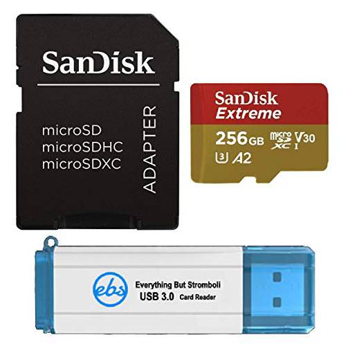 SanDisk 256GB SDXC 미니 Extreme 메모리 카드 Works with DJI 오즈모 포켓,미니,휴대용 짐벌 카메라 4K V30 Class 10 A2 UHS-I (SDSQXA1-256G-GN6MN) 번들,묶음 with (1) Everything But Stromboli 3.0 카드 리더,리더기