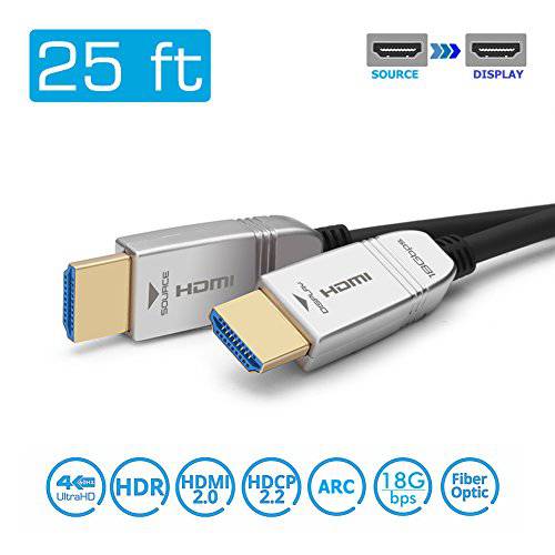 FeizLink HDMI Fiber 케이블 35ft 4K 60Hz, FeizLink HDMI 케이블 Fiber Optic 고속 18Gbps UHD HDR ARC HDCP2.2 3D 슬림 플렉시블 HDMI 옵티컬, Optical 케이블 for HDTV/ TVbox/ 게이밍 Box/ 프로젝터