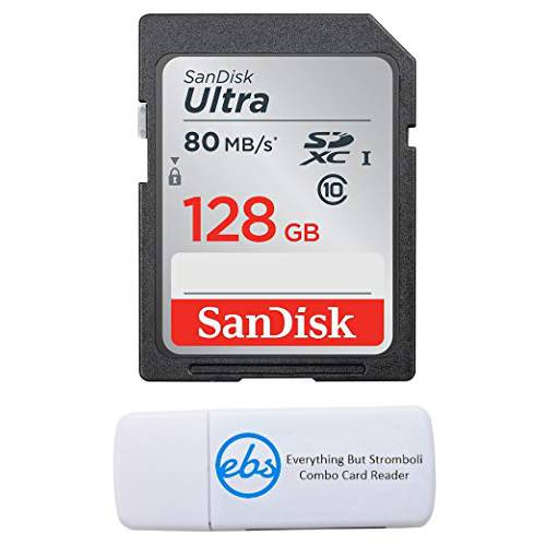 SanDisk 128GB SDXC SD 울트라 메모리 카드 Works with 캐논 EOS Rebel T7, Rebel T6, 77D 디지털 카메라 Class 10 (SDSDUNR-128G-GN6IN) 번들,묶음 with (1) Everything But Stromboli Combo 카드 리더,리더기