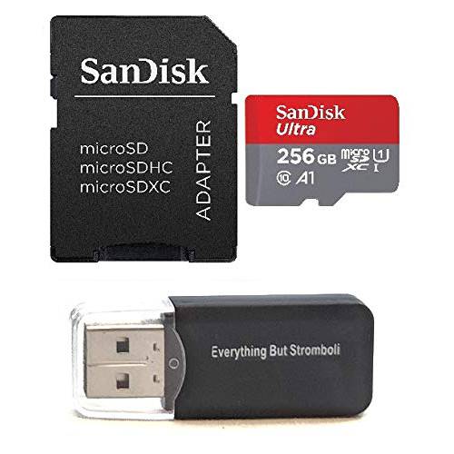 SanDisk 256GB 울트라 미니 SDXC 메모리 카드 Works with 삼성 갤럭시 Tab A (2018), Tab 10.5, Tab S4 휴대폰, 스마트폰 UHS-I Class 10 (SDSQUAR-256G-GN6MA) 번들,묶음 with Everything But Stromboli 카드 리더,리더기