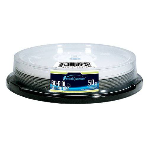 Optical Quantum 50 GB 6X Blu-ray 이중 레이어 기록가능 Disc BD-R DL 로고 Top, 50-Disc Spindle (MPN: OQBDRDL06LT-50)