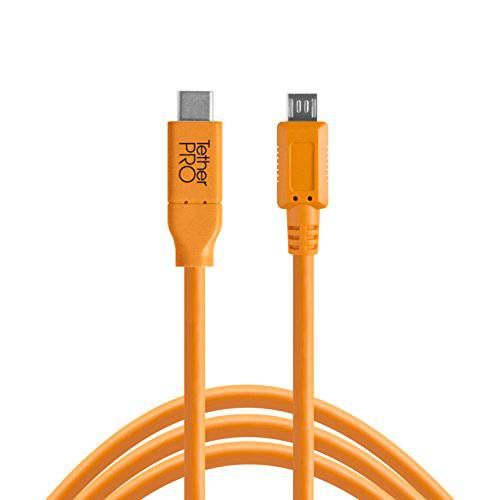 TetherPro USB-C to 2.0 Micro-B 5-Pin, 15’ (4.6m) ( 안전, 눈에 띄는, 야광, 고시도 Orange)