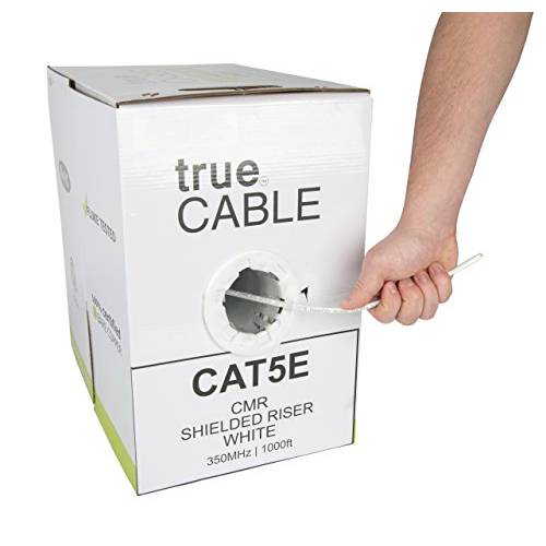 trueCABLE Cat5e Shielded Riser (CMR), 1000ft, Blue, 24AWG Solid 베어 Copper, 350MHz, ETL Listed, 오버올 포일 Shield (FTP), 벌크, 대용량 랜선, 랜 케이블