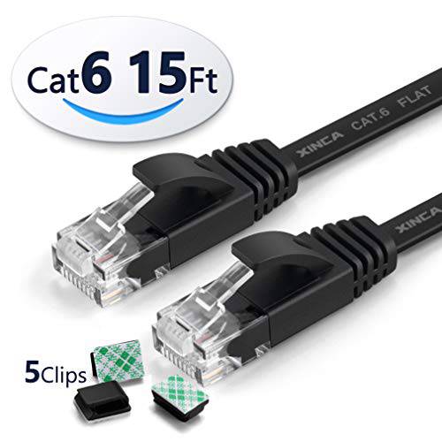 Cat6 랜선, 랜 케이블 25 ft 블랙 기가비트 Flat 네트워크 랜 케이블 with 10 pcs 케이블 클립, 핀 Snagless Rj45 커넥터 for Computer/ Modem/ Router/ X-Box 더빠른 Than Cat5e/ Cat5 - XINCA