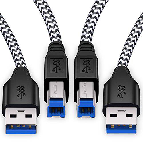 USB 3.0 A to B 케이블, Besgoods 2-Pack 6ft 엑스트라 Long Braided USB 3.0 케이블 A Male to B Male 케이블 코드 - 블랙