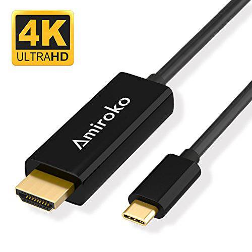 USB C to HDMI 케이블, Amiroko USB 3.1 Type C (Thunderbolt 3 Compatible) to HDMI 4K 케이블 어댑터 for 맥북 Pro, Dell XPS 13/ 15, 갤럭시 S8/ S8+/ Note 8 etc to HDTV, Monitor,  영사기 - 6FT, 그레이