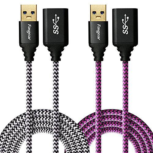 Fasgear USB 3.0 연장 Cables, [3Pack, 6ft] USB 3.0 A-Male to A-Female 연장 코드 with 메탈 Gold-Plated 커넥터 5Gbps Data 전송 스피드 (3 pcs Black)