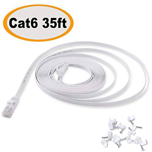 Cat 6 랜선, 랜 케이블 5 ft White - 플랫 인터넷 네트워크 케이블 Jadaol Cat 6 컴퓨터 패치 케이블 Snagless RJ45 커넥터 - 5 Feet White 6 Pack with