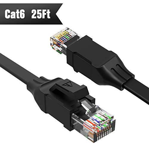 Cat 6 랜선, 랜 케이블 50 ft at a Cat5e Price but 더높은 대역폭 Cat6 인터넷 네트워크 케이블 - 평평한 랜포트 패치 케이블 Short - Black 컴퓨터 랜 케이블 프리 케이블 클립, 핀 and 스트랩