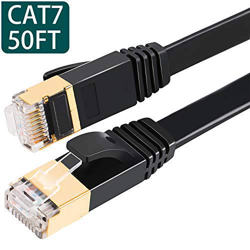 Cat7 플랫 랜선, 랜 케이블 50 ft 10 기가비트 고속 솔리드 컴퓨터 네트워크 케이블 Snagless Rj45 커넥터 엑스박스 PS4 모뎀 라우터,공유기 네트워킹 스위치 더빠른 than Cat5e Cat5 Cat6 케이블 화이트 with for