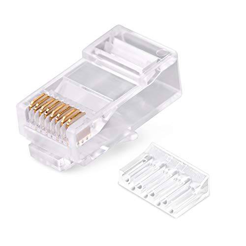 Cat6 Cat6a Shielded RJ45 커넥터 with Boot - Aucas 랜포트 커넥터 Gold-Plated 8P8C FTP 네트워크 Plugs with 후드 커버 Cat6a 커넥터 with 깔창 and 케이블 완화 후드 (50-Pack)