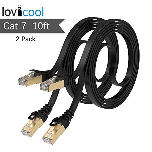 Lovicool Cat7 랜포트 패치 케이블 65Ft Black, Flat Internet 네트워크 컴퓨터 케이블 고속 with RJ45 금도금 SSTP 네트워킹 케이블 스피드 up to 10 기가비트 600MHz 65Ft 20m