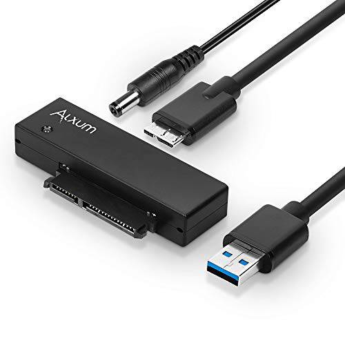 Alxum USB 3.0 to IDE SATA 컨버터 for 범용 2.5& 3.5 inches SATA HDD SDD&  IDE HDD Drives, 지원 원 터치 백업 Function,  하드디스크 어댑터 with 12V 2A 파워 어댑터 and USB 3.0 케이블