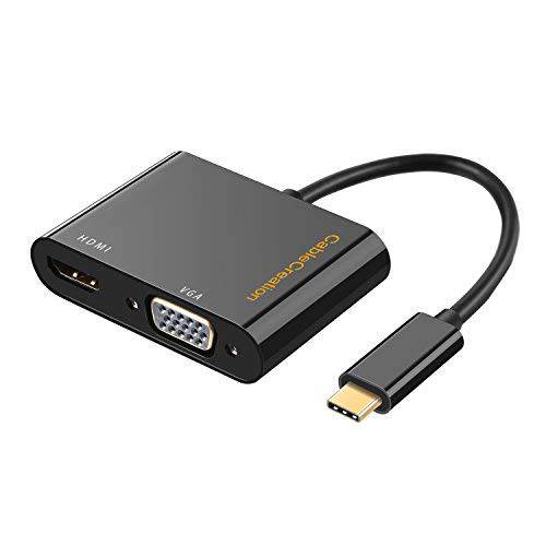 USB C to HDMI+ VGA Adapter, CableCreation Type C to HDMI 4K VGA 1080P Converter, 호환가능한 with 맥북 프로 2019 2018, 아이패드 프로 2018, Chromebook Pixel, XPS 13, Yoga 910, 서피스 Go, 갤럭시 S10, LG G5
