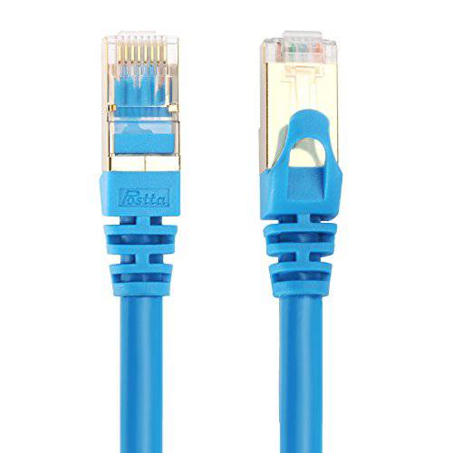 Postta CAT7(10 FT) 10 기가비트 600MHz 네트워크 랜포트 패치 케이블 SSTP/ SFTP 이중 Shielded RJ45 랜 케이블 -1 Pack(Blue)