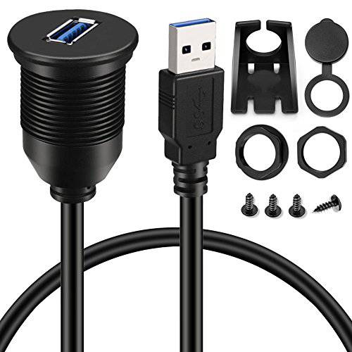 BATIGE 2 Ports 이중 USB 3.0 Male to USB 3.0 Female AUX Flush 마운트 차량용 마운트 연장 케이블 for 차량용 트럭 보트 오토바이 대쉬보드 패널 - 3ft