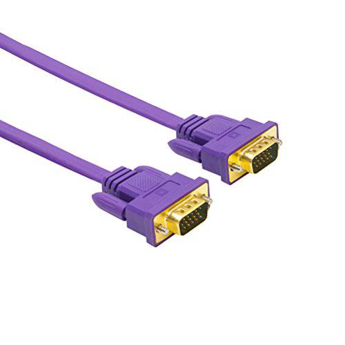 DTECH 65ft 엑스트라 Long Thin VGA 케이블 Male to Male 15 핀 커넥터 Flat 화상 SVGA 케이블 for 컴퓨터 to 모니터 프로젝터 (20 Meter, Purple)