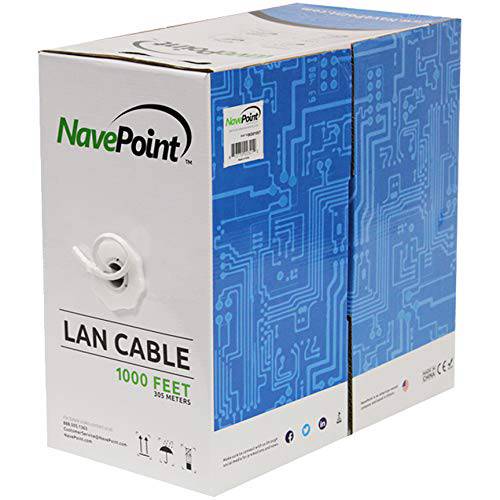 NavePoint Cat6 (CCA), 1000ft, Blue, Solid 벌크, 대용량 랜선, 랜 케이블, 550MHz, 23AWG 4 Pair, 비차폐 Twisted Pair (UTP)